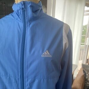 Vintage Adidas light blue and white full zip windbreaker